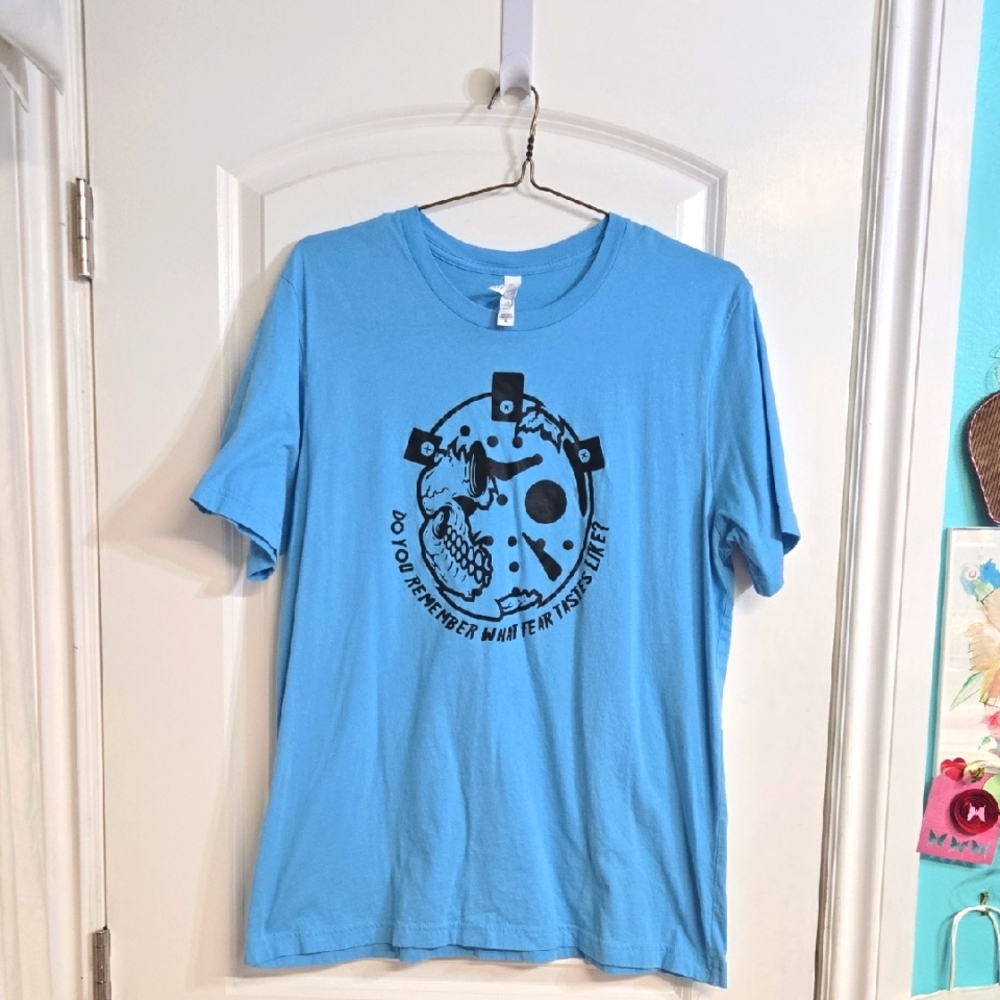 Hand Crafted Graphic Tee Shirt XL Unisex Blue & Black